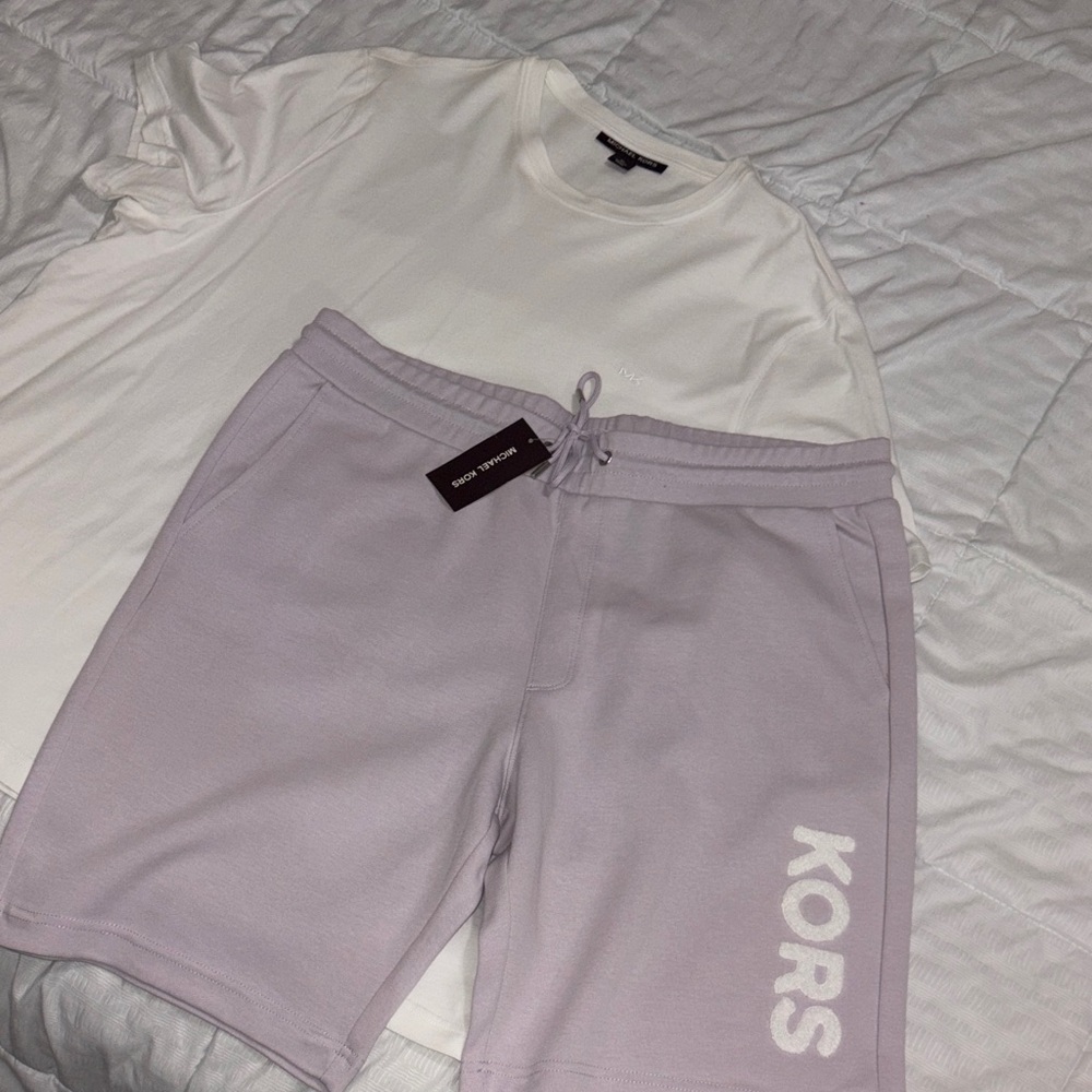 Michael Kors White Tee and Lavender Shorts
